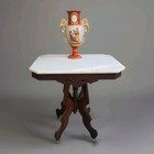 Antique Eastlake Table White Carrara Marble Top   Walnut Base Original Casters