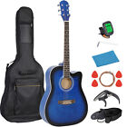 41  Full Size Beginner Acoustic Cutaway Guitar W case Strap Capo Strings Blue