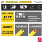 10 Ft Lighted Outdoor Extension Cord -3 Power Outlets-10 3 Yellow 10 Gauge Cable