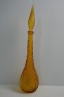 Vintage Empoli Hobnail Decanter Italian Glass Amber Mcm Genie Bottle 22 