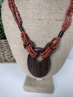 Vintage Tribal Oceanic Papua New Guinea Large Oval Wood Medallion Necklace