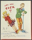 Vintage Greeting Card Get Well Crooner Microphone Singer Boxer 1940s Unused