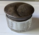 Vintage Antique Sterling Silver Crystal Cut Glass Trinket Box Vase Makeup Jar