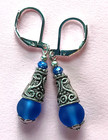 Dark Blue Frosted Glass Drop Earring Sp Handcrafted   la25