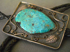Old Native American Navajo Vibrant Chrysocolla Sterling Silver Bolo Tie 1950-60s