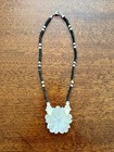 Mother Of Pearl Carved Flower Pendant Necklace     Lee Sands Style     Black   White