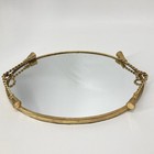 Vtg Mirrored Gold Tone Vanity Dresser Tray Rope Tassels Hollywood Regency 14 75   