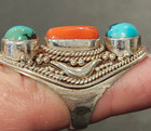Vintage Navajo Style Sterling Sliver Women s Ring W  Turquoise And Coral Stones 