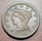 1853 Large Cent Braided Hair Vg f 19th Coin  Type Coin