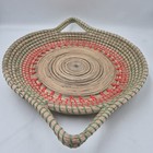 Vtg Hand Woven Coil Weave Basket 2 Handles Serving Tray Tribal Folk Art Decor 