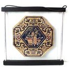 Vtg Oriental Chinese Art Gold Thread Silk Embroidery Panel Framed Under Glass