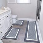 Bathroom Rug Mat Set 3 Piece Microfiber Shaggy Bath Set Non-slip Soft Dark Grey