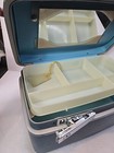 Vintage Royal Traveler Blue Train Case Cosmetic Make Up Travel Bag Mirror Tray