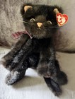 Ty Classic Black Purrecious Cat Kitten Plush Plaid Bow 2002 Beanie Buddy Tag