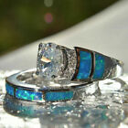 2pcs set Silver Plated Rings For Women White Glass Jewelry Sz 6-10 Simulated 