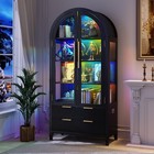 71  Arched Glass Door Storage Cabinet W  Drawers Rgb Light Sensor 4-tier Black