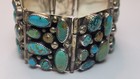 Signed Sarah Grey Navajo  925 Sterling Silver   Turquoise Panel Bracelet 7 