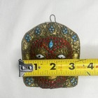 Tibetan Nepal Vintage Wall Hanging Mask With Tuquoise And Red Stones Brass Metal