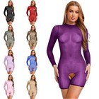 Women Bodysuit Long Sleeve Lingerie Romper Jumpsuit Mock Neck Clubwear Leotard