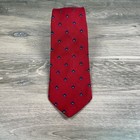 Men s Red Silk Tie With Blue Fleur De Lis Pattern Classic Formal Neckwear