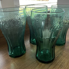 Vintage Set Of 4 Teal Green Coca Cola Coke Company 16 Ounce 6 In  Glasses
