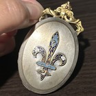 Antique Rare French Victorian Large Slider Locket Statement Fleur De Lis Enamel