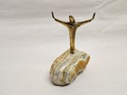 Vtg 1971 Modernist Brass Christ Jesus Figurine Sculpture On Banded Onyx Base Mcm
