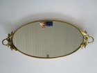 Vintage Vanity Oval Tray Perfume Mirror Gilded Brass Handles W Rings 17 5 8    W