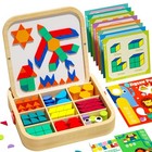 288 Pcs Wooden Magnetic Pattern Blocks Set - Montessori Tangram Puzzle For Kids