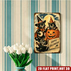 Distressed Metal Sign Retro Halloween Black Cats Moon Pumpkin Home Wall Art Gift