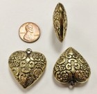 3 Vintage Antique Gold Heart Floral Scroll 31mm  Acrylic Puffed Pendants 1587