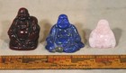 3 Vintage Chinese Carved Stone Buddhas  Red  Lapis Lazuli   Pink Quartz C 1960 s