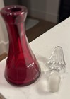 Vintage Cranberry Ruby Red Art Glass Decanter With Faceted Clear Stopper 7   
