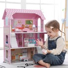 Wooden Dollhouse Furniture Pink Girl Toys With Furniture Multiple Room Toys