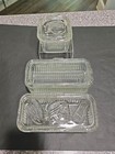 Vtg Federal Glass Fruit Ribed Glass Refrigerator Dish Box Set Of 3 - Chip
