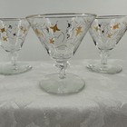 Vintage Royal Fern Martini Coupe Glasses Clear Gold Starburst Excellnt Mcm Libby