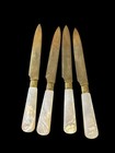 4 Vintage Mother Of Pearl   Brass Fruit Knives 6    Made In France Shell Accent
