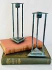 Vtg Verdigris Patina Metal Candleholders Postmodern Style Pair