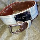 Vintage Dolce   Gabbana Denim And Leather Belt Silver Buckle   Signed Plates