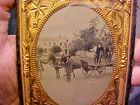 Civil War Outdoors Quarter Plate Ambrotype Photograph Wagon Horses Men In Case