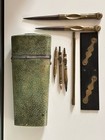 Antique Georgian Green Shagreen   Silver Mounted Draughtsman   s Etui   Contents 
