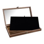 Wood Jewelry Display Case With Tempered Glass Top  Black Velvet Lining  Organize