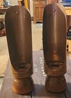 2 Vtg Colonial-style Copper Candle Holder Reflector Lantern Handle   Wood Base