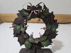 Wreath Christmas Stocking Holder Hanger Hand Made Metal Painted Rustic Decor