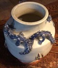 Vintage Chinese    dragon    Vase Asia Blue   White Figural Art Pottery 
