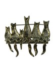 Vintage Signed Ajc Gold Tone Green Rhinestone Eyes Cats Kitties Brooch Pin