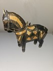 Vintage Hand Carved Wood Copper Brass Inlaid Pearl Ivory Teak Horse Statue