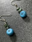 Vintage 1 5 Inch Turquoise   Green Quartz Gemstone Beaded Dangle Hook Earrings