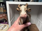 Hand Carved Painted Wood Cow Figurine  Brown   White Wood Folkart Animal Decor