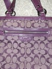 Coach - Women   s Purple Signature Logo Tote Bag  Zip Closure  Pockets  Silver
